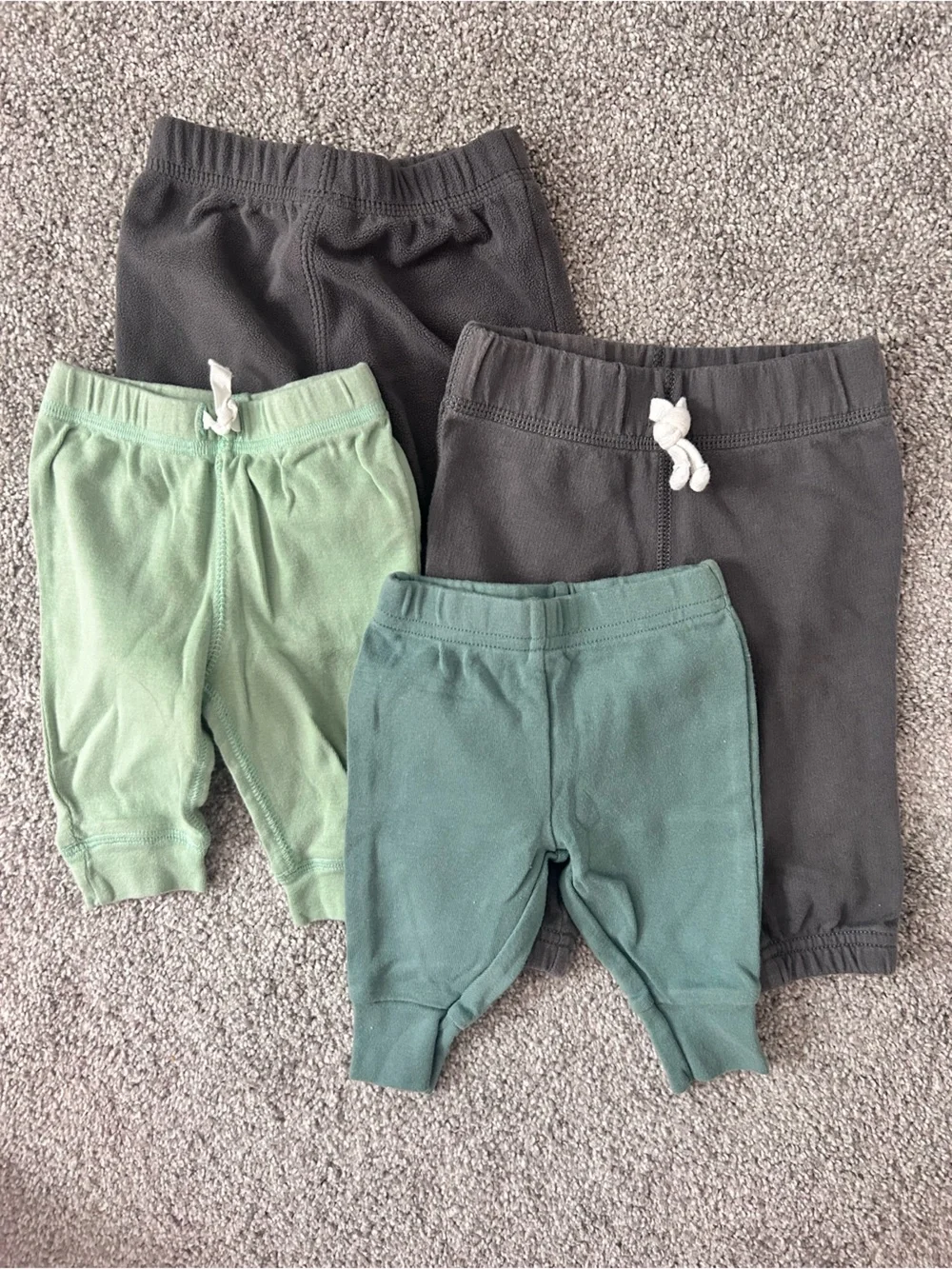 Kids Elastic Waist Drawstring Pants - Green & Gray